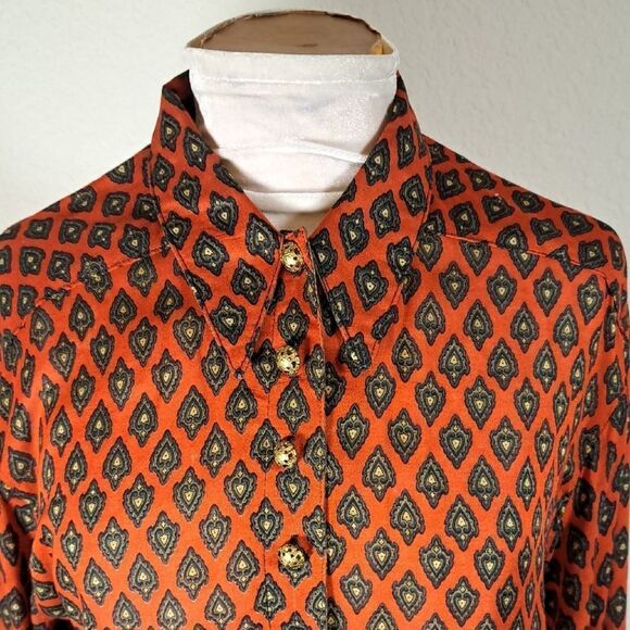 Platinum by Dorothy Schoelen Vintage Geometric Patterned Blouse Button Up Small - Picture 2 of 16